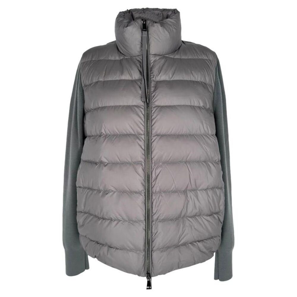 Moncler Zip-Up Down Knit Jacket in Grey Polyamide